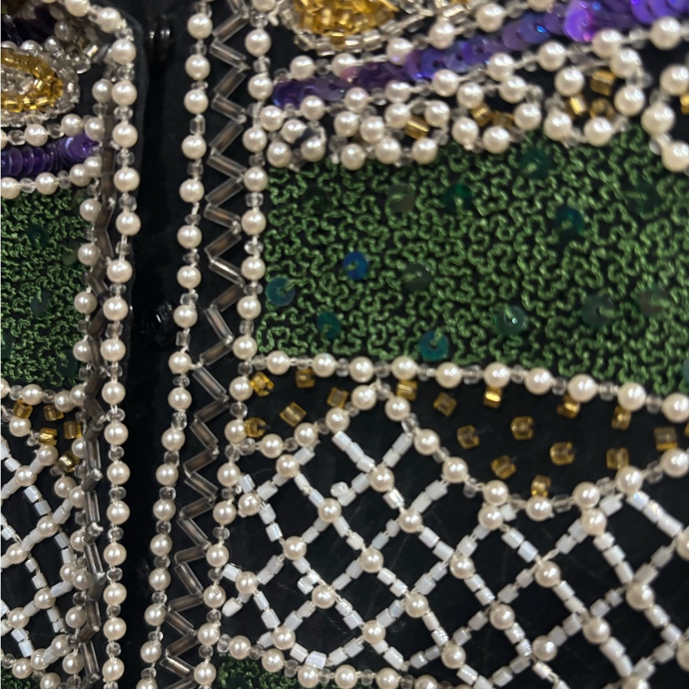 VTG Bergdorf Goodman Embellished Beaded Jacket - Black, Purple & Green. Sz 4 - Picture 3 of 9